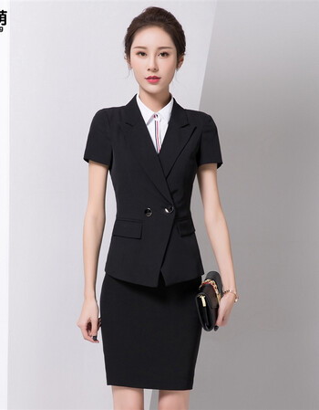 夏季职业装套装女短袖西装时尚正装酒店假两件西装新款工作服套裙