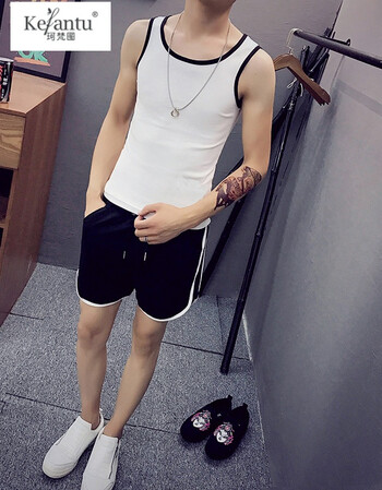 珂梵图夏季二道背心裤衩男韩版两根筋无袖t恤男士运动跨栏背心短裤