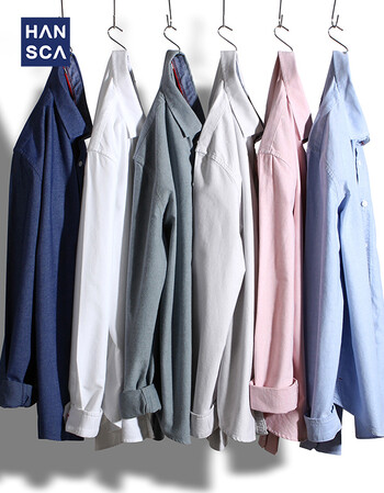 hansca汉斯卡 春秋季长袖衬衫男 薄款韩版休闲男士衬衣 蓝色 m