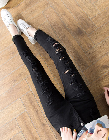 【1件9折2件8折3件7折】黑色破洞牛仔裤女春秋2018乞丐韩版潮显瘦烂