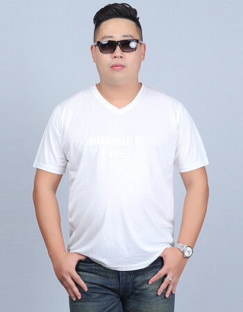 夏季加肥加大码男装纯棉短袖t恤特大码胖子半袖v领中青年肥佬上衣