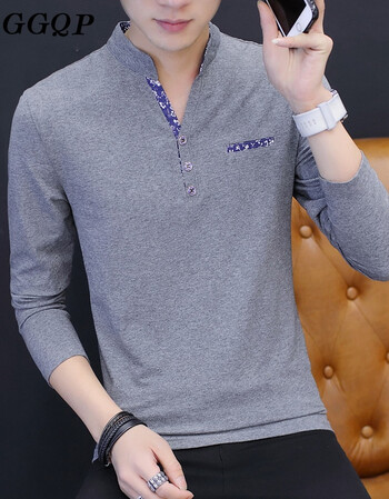ggqp长袖t恤男男士秋衣服上衣v领修身打底衫体恤潮秋衣 白色 xxxl
