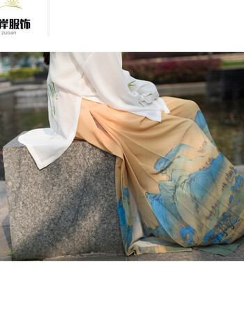 汉家衣裳汉服女三折宋裤夏季千里江山印花抽绳裤装 宋裤 xl