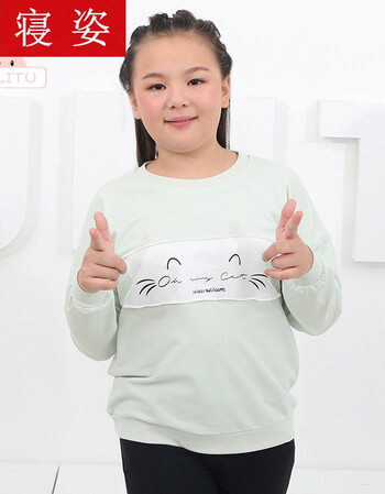 qinzi胖女童长袖t恤宽松加肥加大码春装2018新款中大童小学生套头卫衣