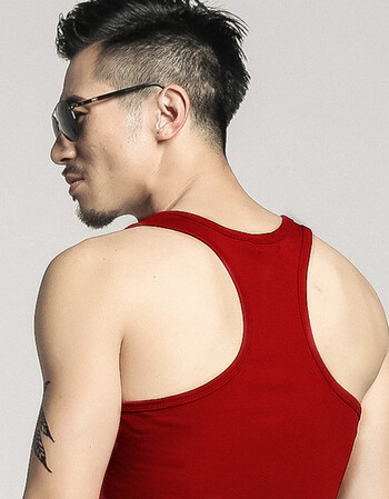 工字背心 夏季圆领青年运动健身修身型弹力透气ml 酒红色 m