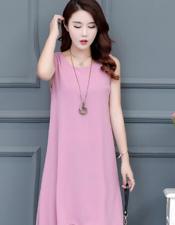 夏季无袖吊带打底雪纺连衣裙女中长款遮肚背心裙子2018新款夏天春 浅