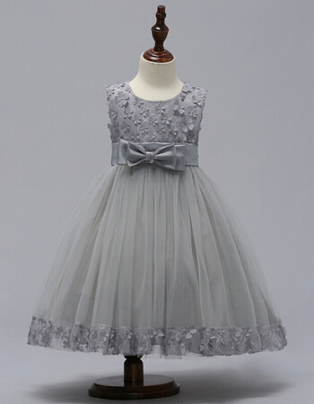 儿童婚纱礼服公主裙女童演出服花童蓬蓬连衣裙 灰色 12/140cm