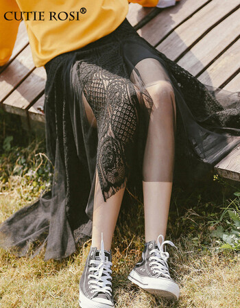 cutie rosi 中长款网纱半身裙2018夏新款高腰时尚蕾丝拼接仙女裙 黑色