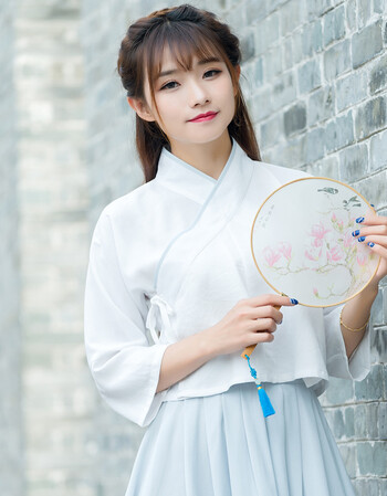 女装春装新款汉元素改良日常汉服学生服小清晰斜对襟上衣 白色上衣 m