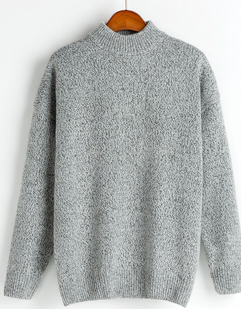 冬季男士圆领针织衫加厚半高领毛衣男韩版个性潮流线衣学生潮 灰色1