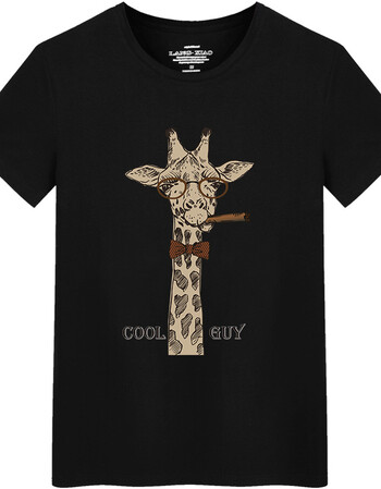 2018新款韩版潮流学生衣服男士大码运动体恤夏季半袖 黑色鹿大亨短t