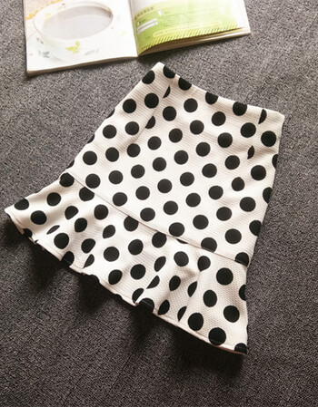 边裙时尚波点鱼尾裙半身裙弹力包臀裙圆点显瘦短裙子 白色 白色波点