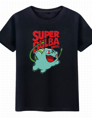 妙蛙种子宠物小精灵pokemongo宝可梦圆领纯棉宽松宝贝短袖t恤 黑色 l