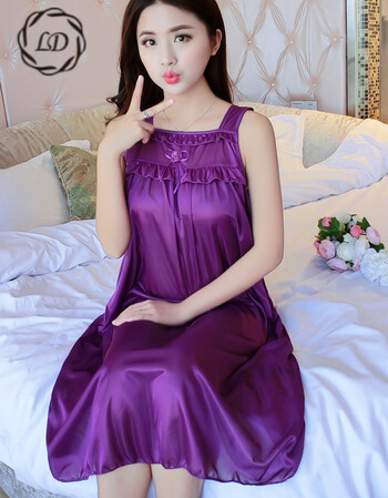 凌登夏季冰丝吊带背心睡裙女春夏 纯色性感宽松v领丝绸薄款睡衣家居服