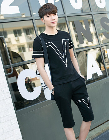 夏季新款学生校服套装男生运动套装短袖套装男上衣休闲套装 黑色 xl