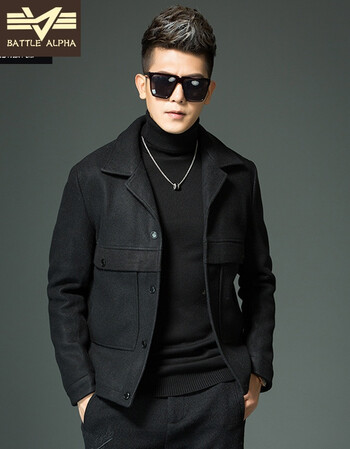 款男士短款羊绒呢子时尚夹克青年韩版潮流修身上衣 lqn87j39-1黑色 xl