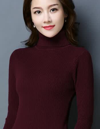 国贺冬装新款套头毛衣女高领加厚打底衫针织衫羊毛衫 紫红色 s