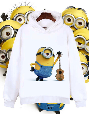 小黄人可爱卡通圆领宽松加绒连帽卫衣男女学生情侣装亲子装衣服 12