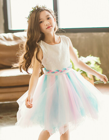 珂梵图女童女孩连衣裙9到12岁2018夏装燕尾裙六一演出纱裙儿童彩虹