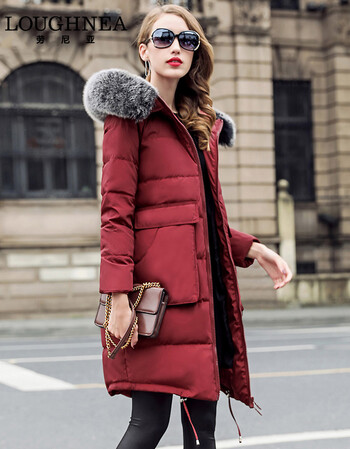 女装 羽绒服 劳尼亚(loughnea) loughnea大毛领羽绒服女2018春季新款