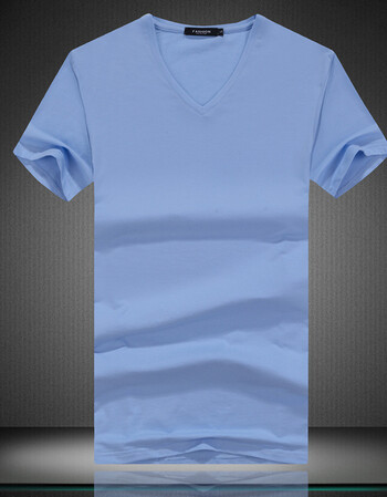 纯色男士t恤短袖v领白色简约半袖丝光棉夏季男装体恤修身运动衣服 浅