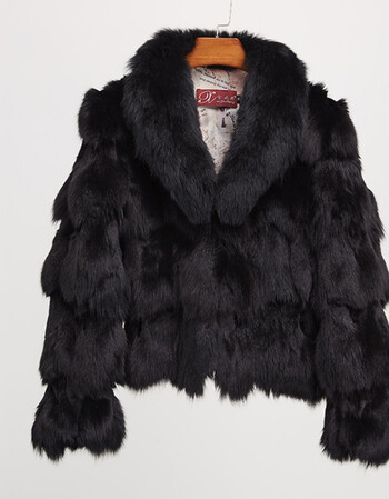 艾方鸟 大狐狸毛领头毛皮草女士短款外套狐狸毛皮草外套女 黑色 m