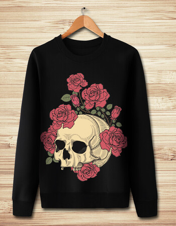 骚美女图案印花卫衣玫瑰花骷髅大码外套圆领套头衣服潮男欧美 常规376
