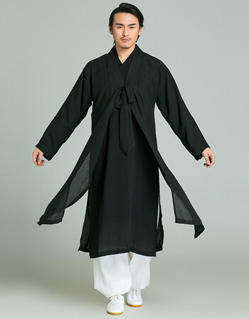 武当长袖纱道袍 道士衣服 练功居士太极服男唐装中山装 黑色 xs