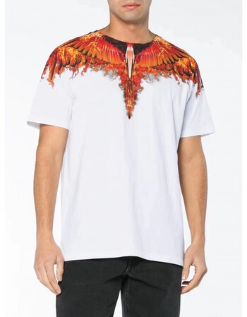 18春夏新款 mb 火焰翅膀印花 短袖t恤 宽松休闲情侣男女tee 白色 火焰