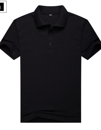 纯色polo衫短袖翻领宽松班服夏大码t恤男女同款工装 黑色 纯黑 s 110