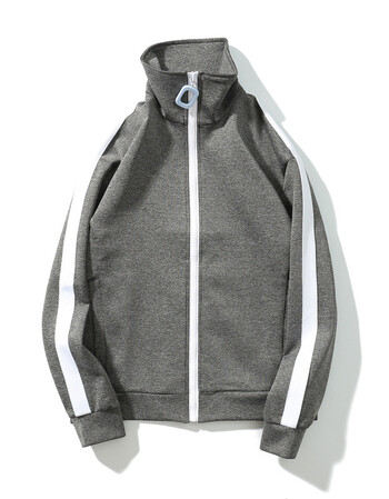 复古学生校服美式嘻哈街头校园风拼接立领外套情侣款男装卫衣 灰色 l