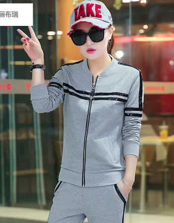 瑞-春季大码女士时尚休闲运动服长袖女装 灰色 xxxl【图片 价格 品牌
