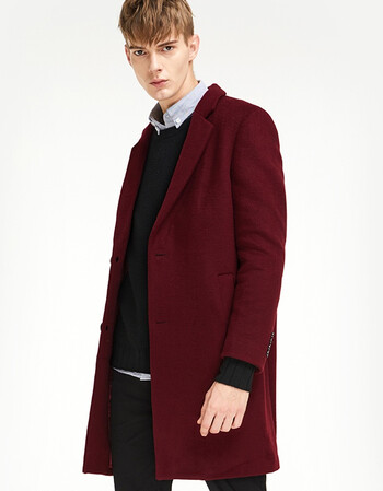 2018新款双面羊绒呢子大衣男中长款韩版修身帅气加厚毛呢外套 酒红色