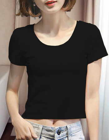 夏尔维纳2018新款露脐上衣服高腰t恤女短袖短款漏肚脐紧身体恤黑色
