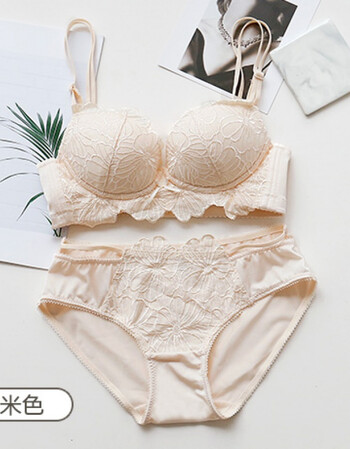 真维丝官方旗舰店女式刺绣花朵女士性感内衣套装女文胸聚拢无钢圈收