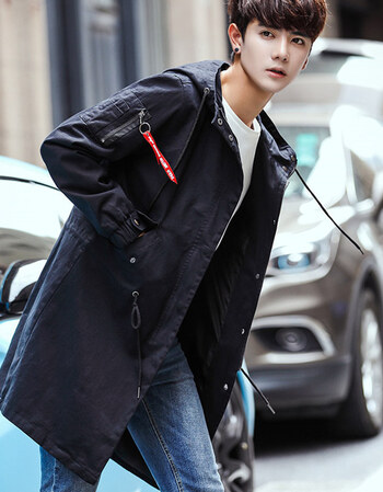 花花公子男士中长款风衣外套连帽宽松大码2017秋季新款学生韩版潮帅气