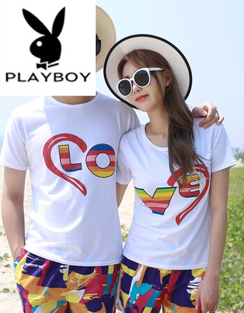 花花公子情侣装夏装2018泰国三亚旅游度假海边男女短袖t恤短裤沙滩装