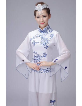 新款青花瓷秧歌演出服女民族舞蹈服古筝古典舞民族风表演服装青花瓷