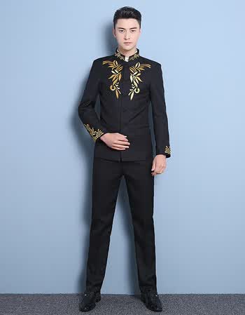 中华立领西服套装主持人歌手演出服中式唐装礼服时尚潮经典帅气大方