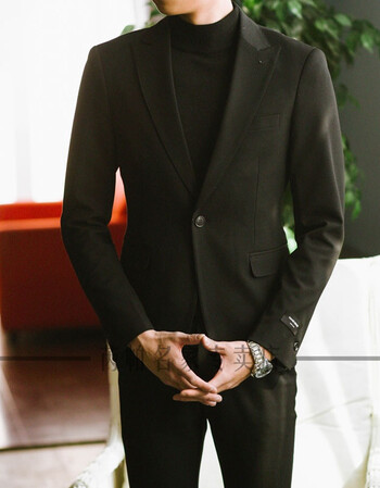 英伦风西装男套装修身韩版发型师一粒扣休闲小西服外套帅气 黑色 xl