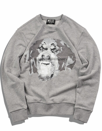 欧洲站花灰色男卫衣 男女同款潮流圆领狗头上衣 灰色 s