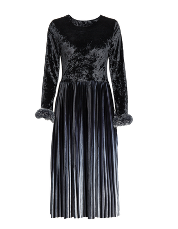 fleur wood春秋季2017新款女装显瘦修身金丝绒长袖中长款连衣裙子