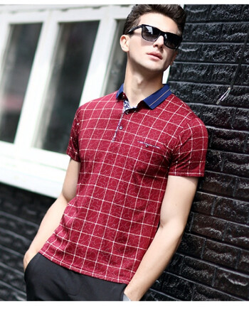 2018春夏男士休闲翻领短袖时尚都市男款套头修身t恤衣服 酒红色 xl