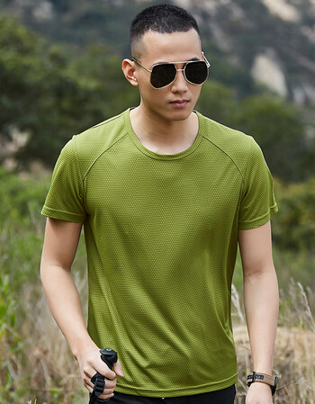 速干衣男户外短袖t恤圆领透气夏季运动跑步大码快干体恤 军绿色 2xl