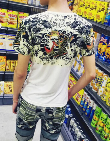 快乐嘉人精神小伙紧身打底衫老鹰印花t恤古惑仔纹身衣服男黑社会霸气