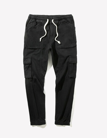 多袋束脚橡胶裤头工装裤男式休闲裤 简约潮流 黑色 30