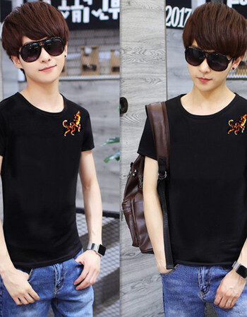 13短袖t恤15初中学生体恤14夏天帅气男装上衣服 短袖a07小飞狼黑色 l