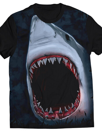 嘻哈情侣半袖大鲨鱼潮流学生夏装个性潮牌短袖t恤男女欧美 大白鲨 01