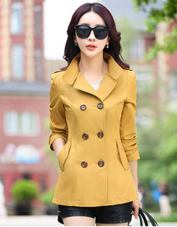 中年妇女装妈妈装春秋天外套30-40-50岁韩版外衣服女士短款风衣 黄色