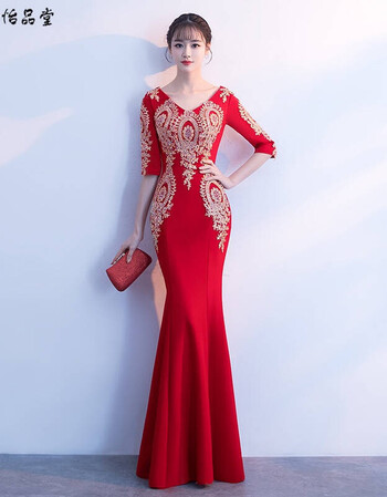 服饰新娘敬酒服20春高贵端庄大气长款鱼尾主持人宴会晚礼服裙女 大